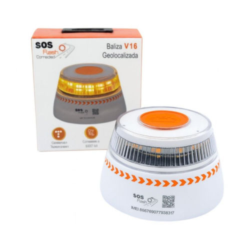 Luz baliza de emergencia para coche SOS Flash V16 Connected IoT BAL/2/ Homologada/ Base Imantada/ Geolocalizable/ Funciona a Pilas