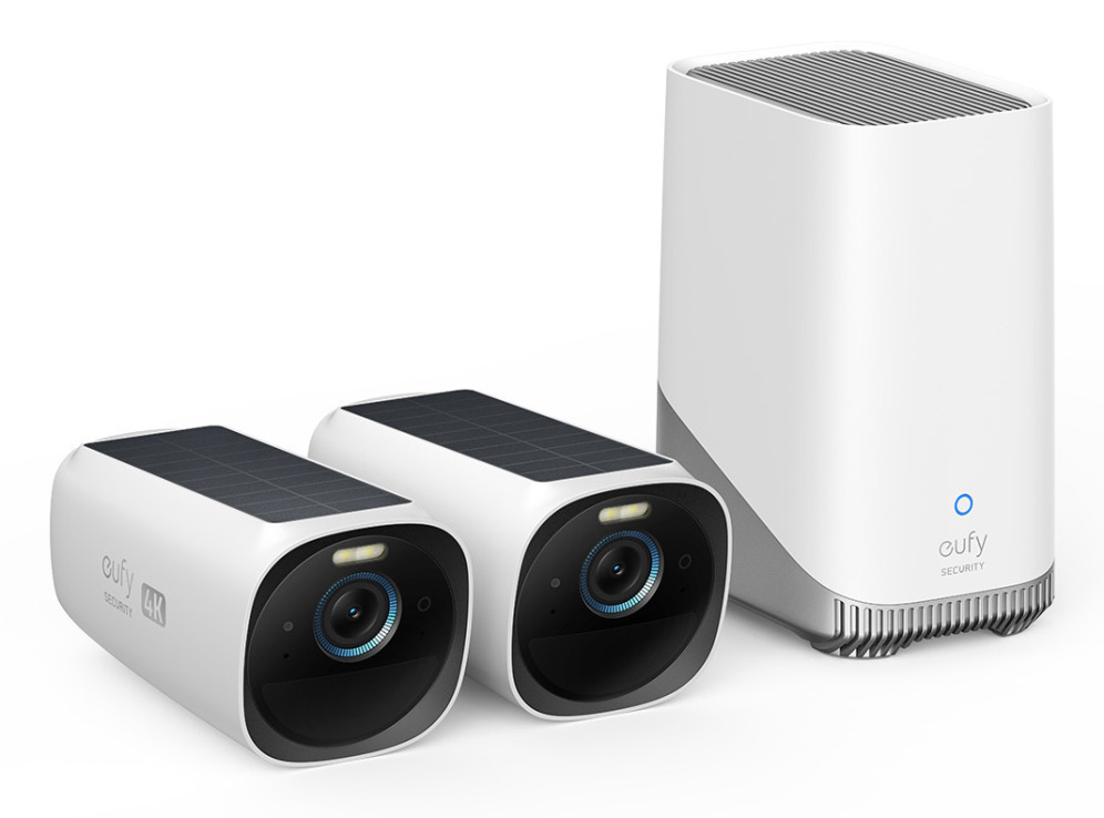 Eufy Kit de 2 cámaras eufyCam 3 de Security, cámara de seguridad 4K con panel solar integrado, IA de reconocimiento facial, cámara de seguridad con almacenamiento local ampliable, cámara exterior con energía constante, foco y visión nocturna en color, sin